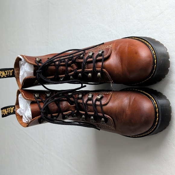 Dr. Martens Leona Brown Leather Platform Chunky Lace Up Boots Women's Size 7 - Picture 3 of 12